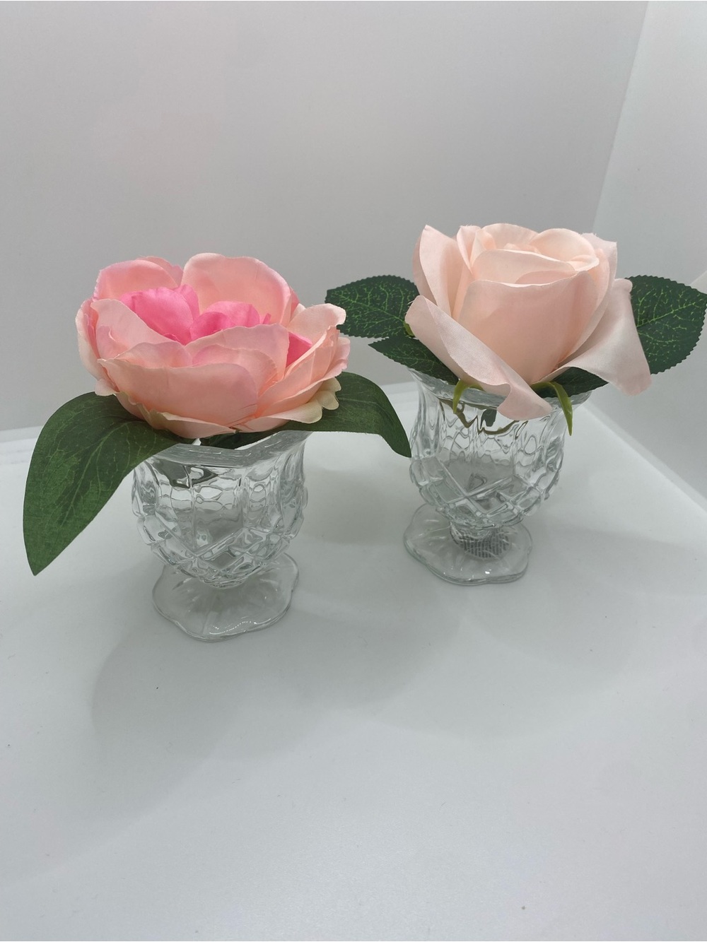 Vintage Homco Diamond Pattern Glass Tulip Scallop Candle Votive Holders Set of 2